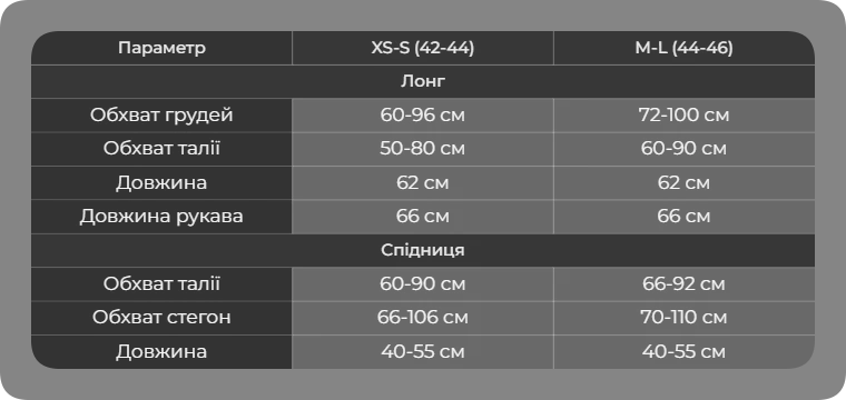 Таблиця розмірів