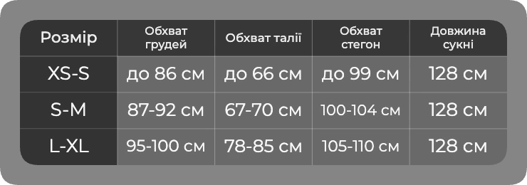 Таблица размеров