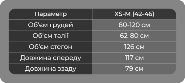 Таблица размеров