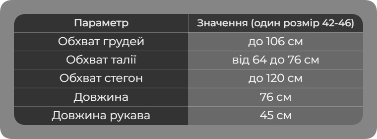Таблица размеров