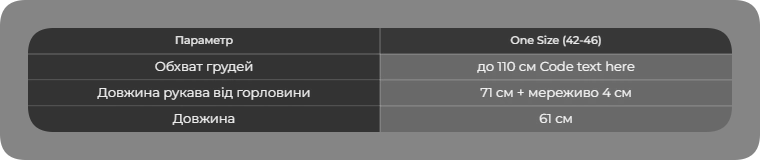 Таблиця розмірів
