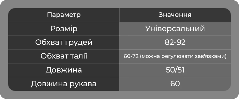 Таблица размеров