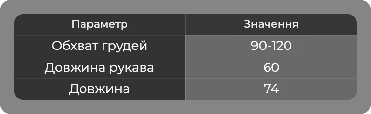 Таблица размеров