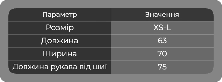 Таблиця розмірів