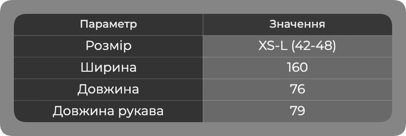 Таблица размеров