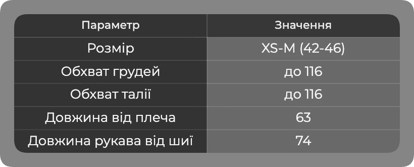 Таблица размеров