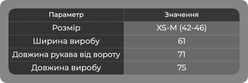 Таблиця розмірів