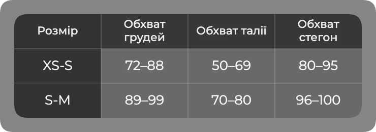 Таблица размеров