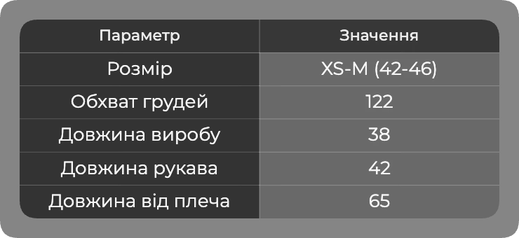 Таблиця розмірів
