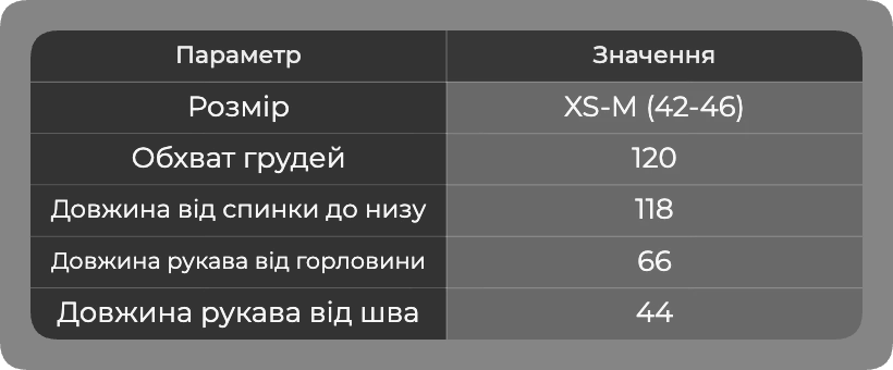 Таблица размеров