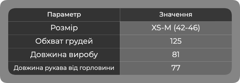 Таблица размеров