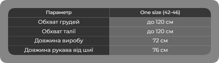 Таблица размеров