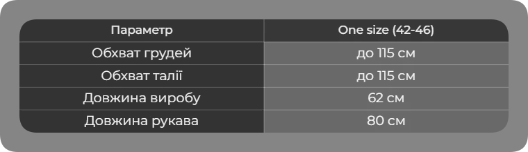 Таблица размеров